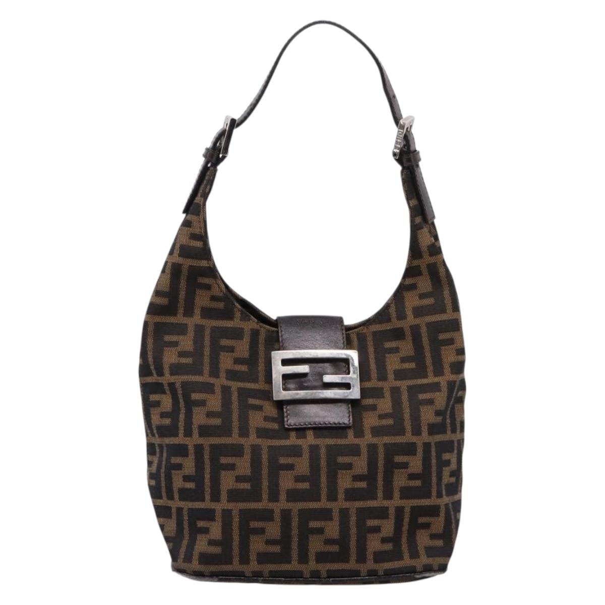 FENDI Zucca Canvas Mamma Baguette Shoulder Bag Brown Black Auth ep16455A