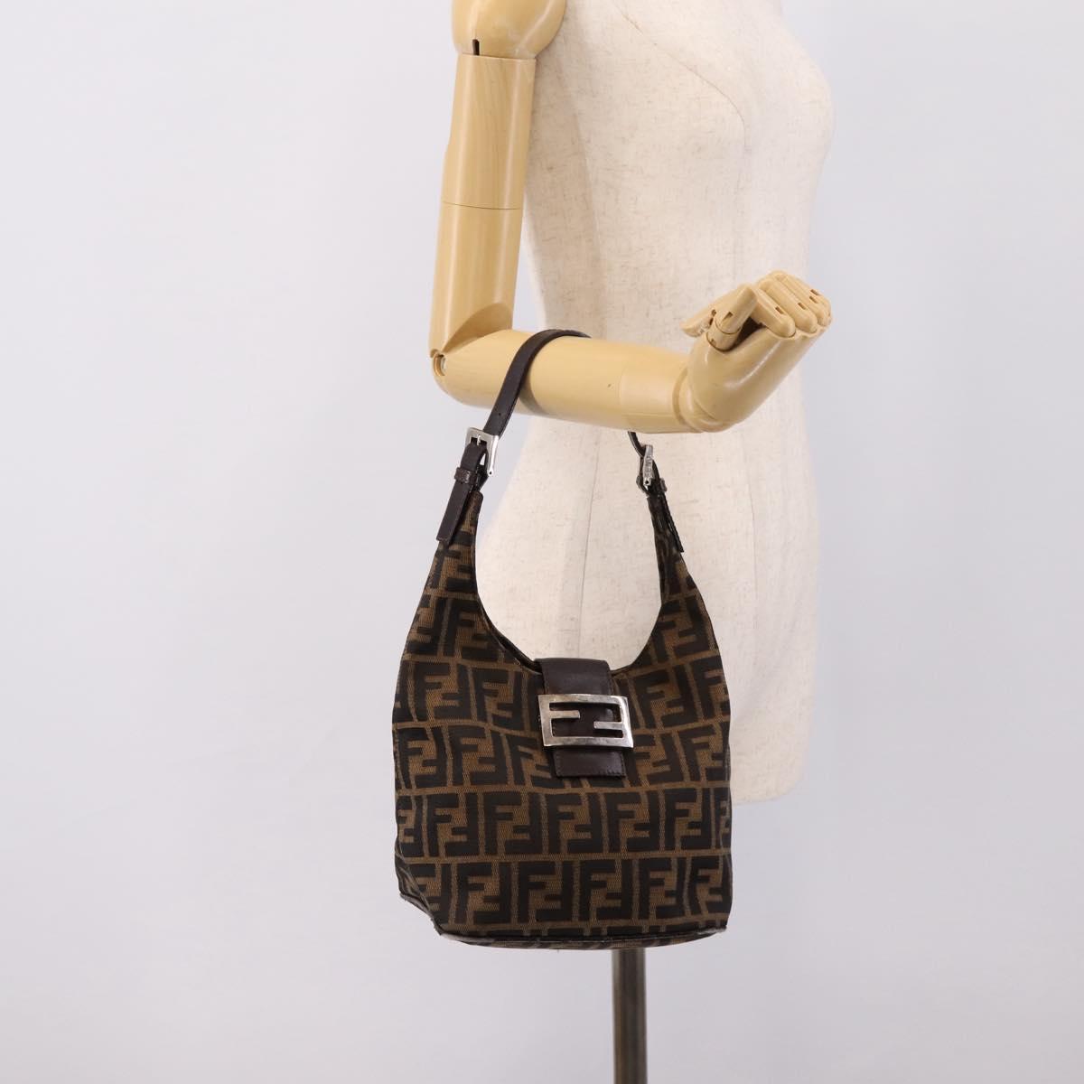 FENDI Zucca Canvas Mamma Baguette Shoulder Bag Brown Black Auth ep16455A