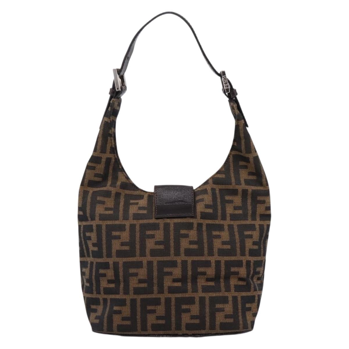 FENDI Zucca Canvas Mamma Baguette Shoulder Bag Brown Black Auth ep16455A