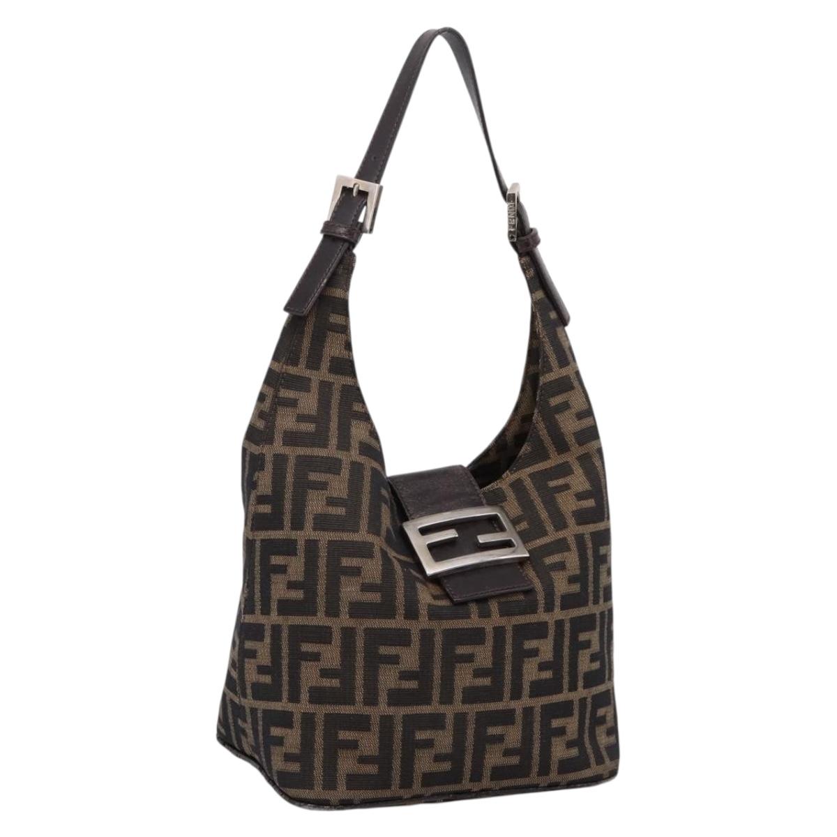 FENDI Zucca Canvas Mamma Baguette Shoulder Bag Brown Black Auth ep16459