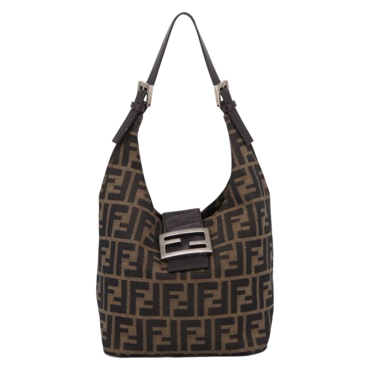 FENDI Zucca Canvas Mamma Baguette Shoulder Bag Brown Black Auth ep16459