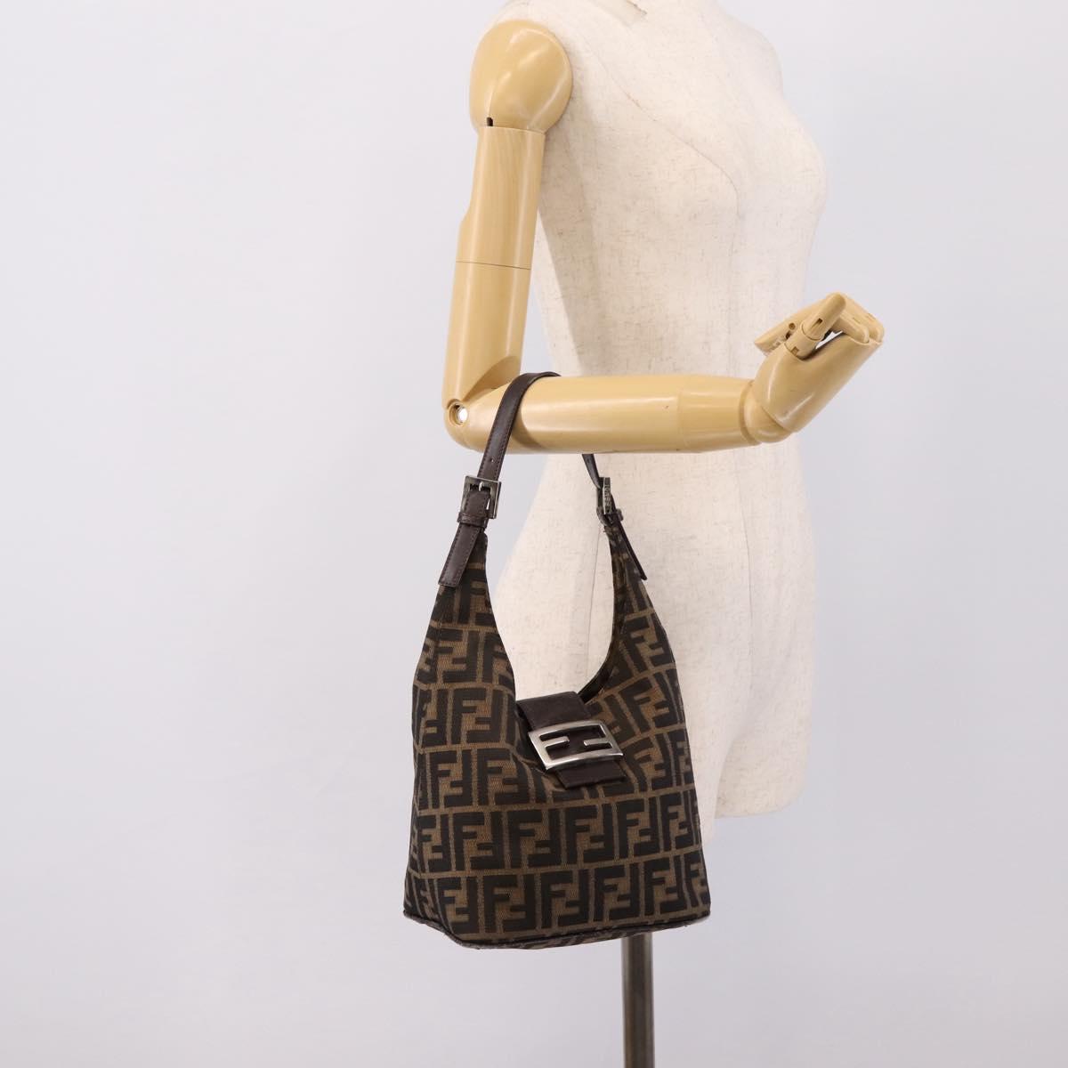 FENDI Zucca Canvas Mamma Baguette Shoulder Bag Brown Black Auth ep16459