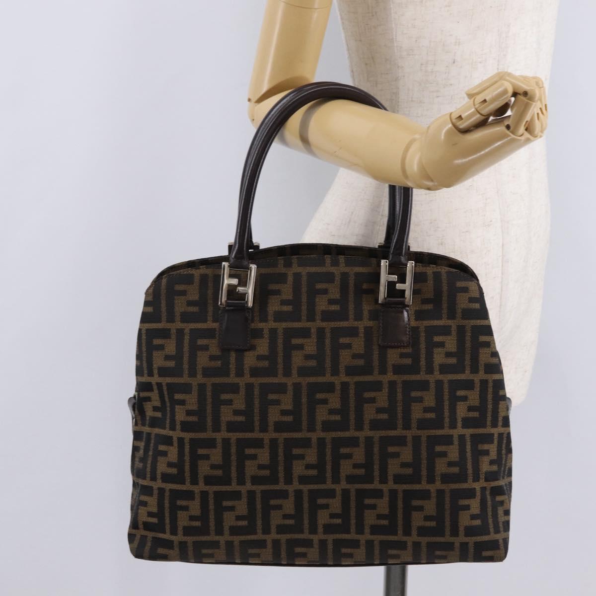 FENDI Zucca Canvas Hand Bag Black Brown Auth ep16462A
