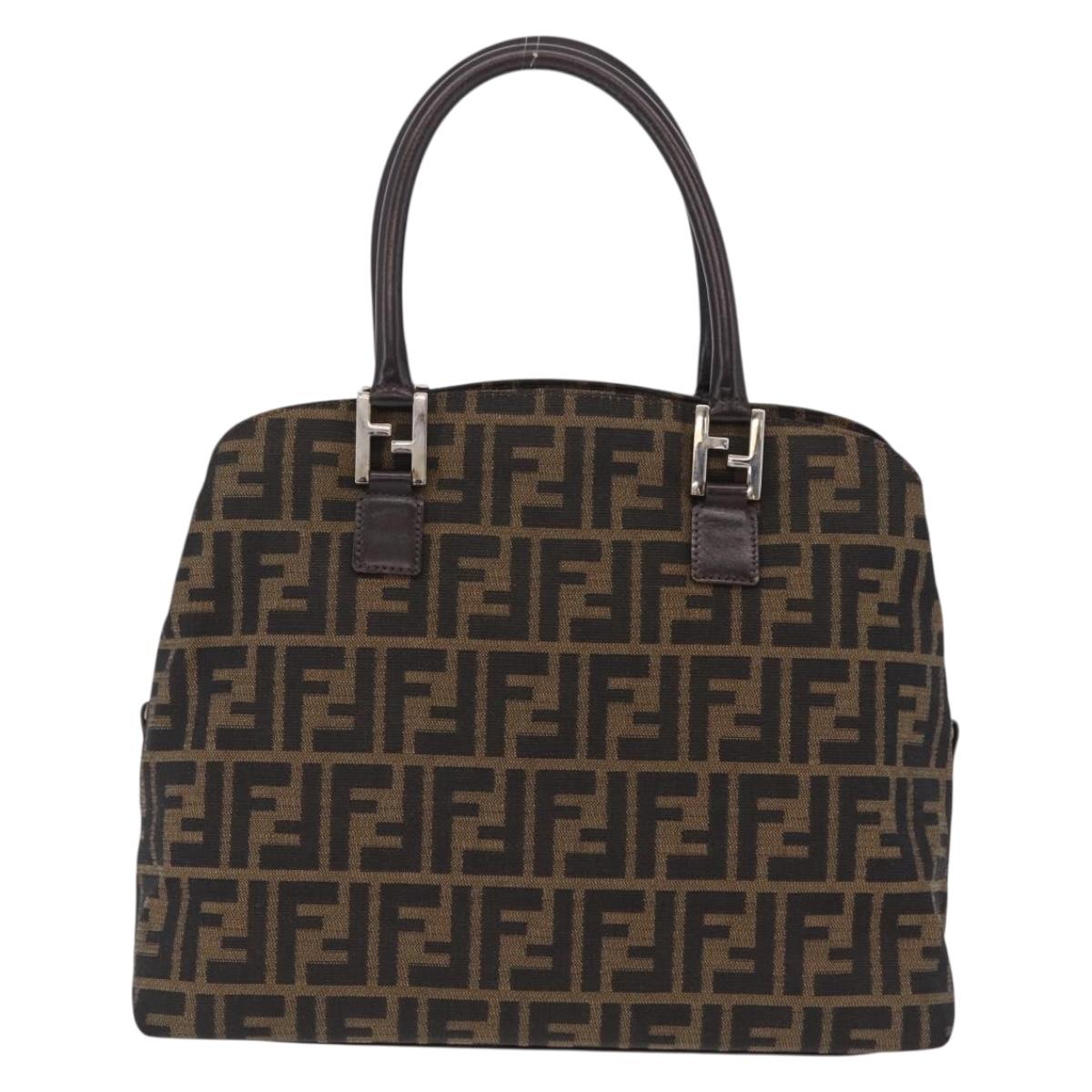 FENDI Zucca Canvas Hand Bag Black Brown Auth ep16462A