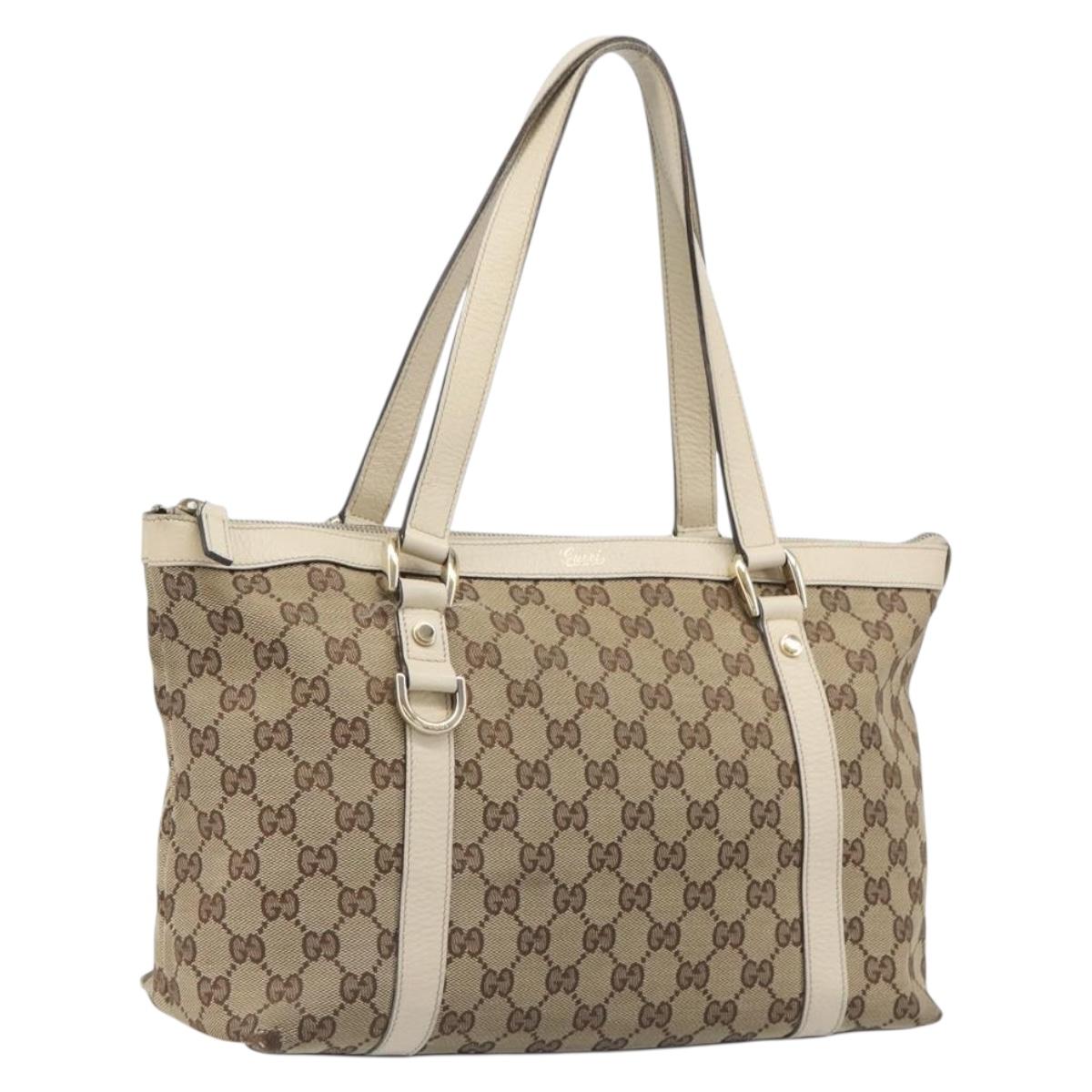 GUCCI GG Canvas Tote Bag Beige Gold 141470 Auth ep16466