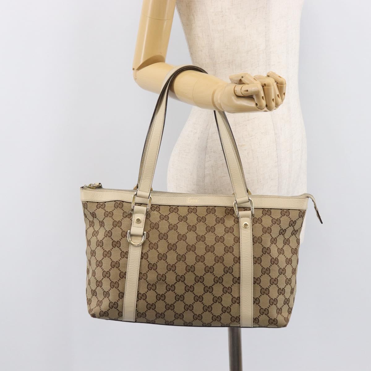 GUCCI GG Canvas Tote Bag Beige Gold 141470 Auth ep16466