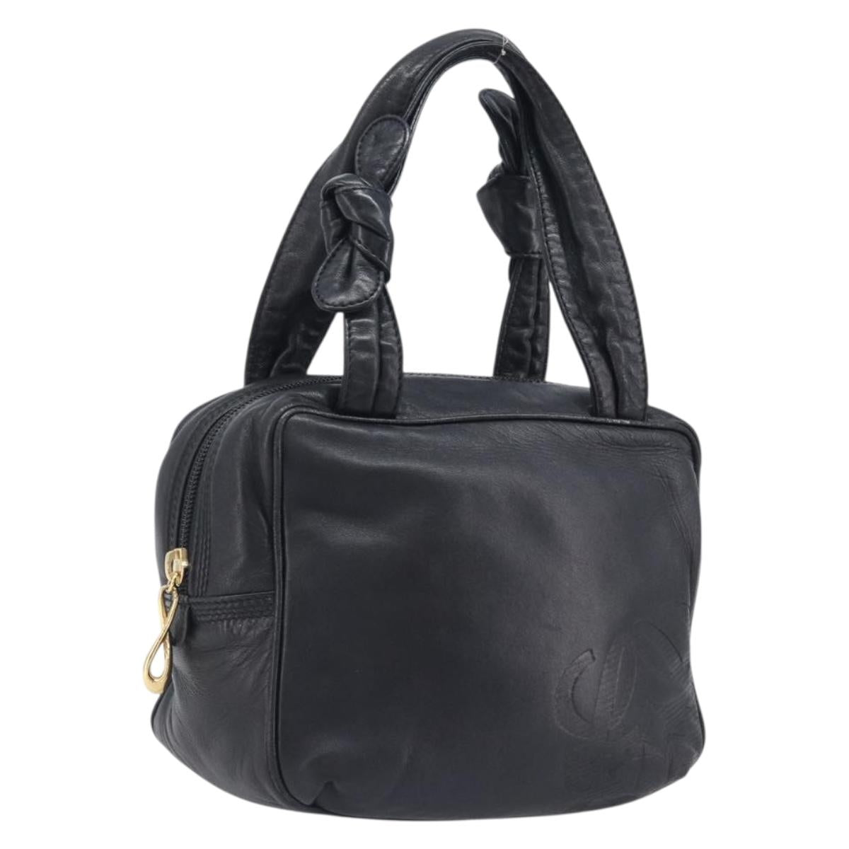 LOEWE Hand Bag Leather Black Gold Auth ep16467