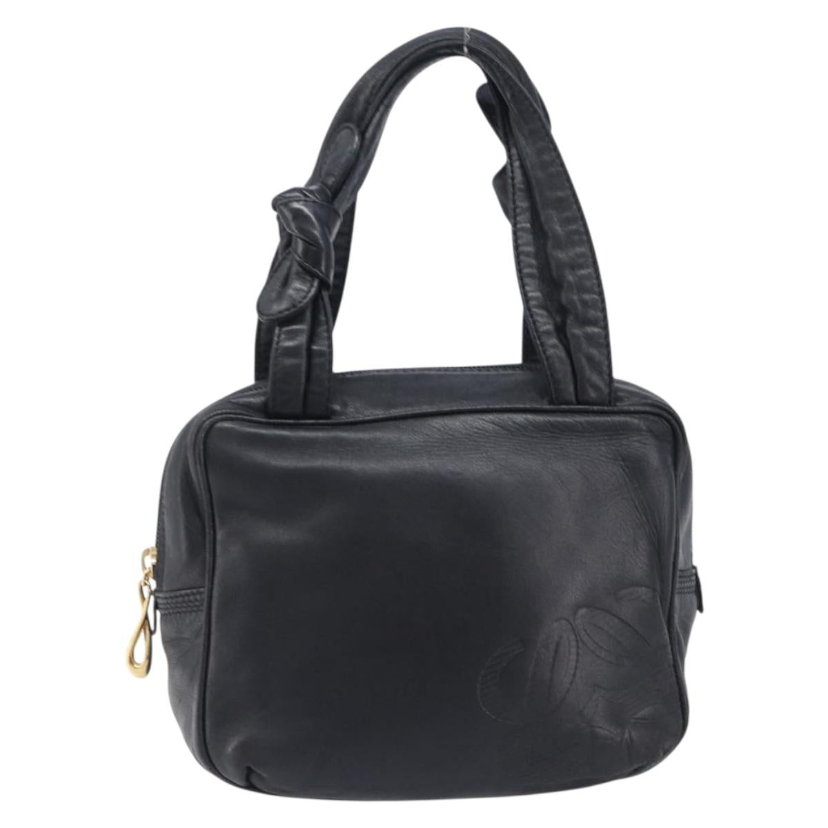 LOEWE Hand Bag Leather Black Gold Auth ep16467