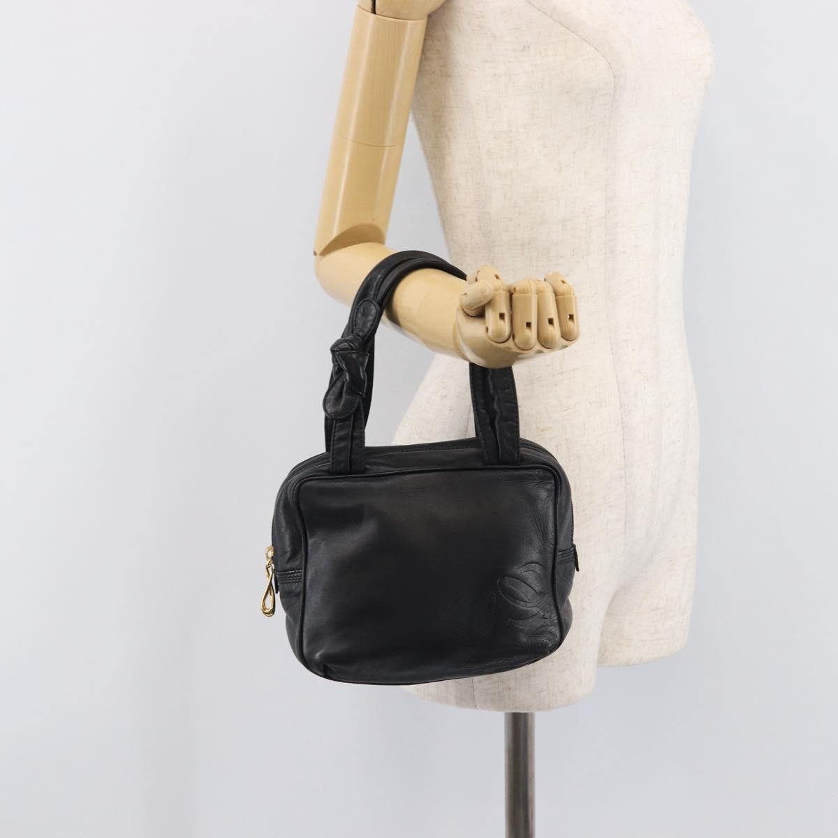 LOEWE Hand Bag Leather Black Gold Auth ep16467