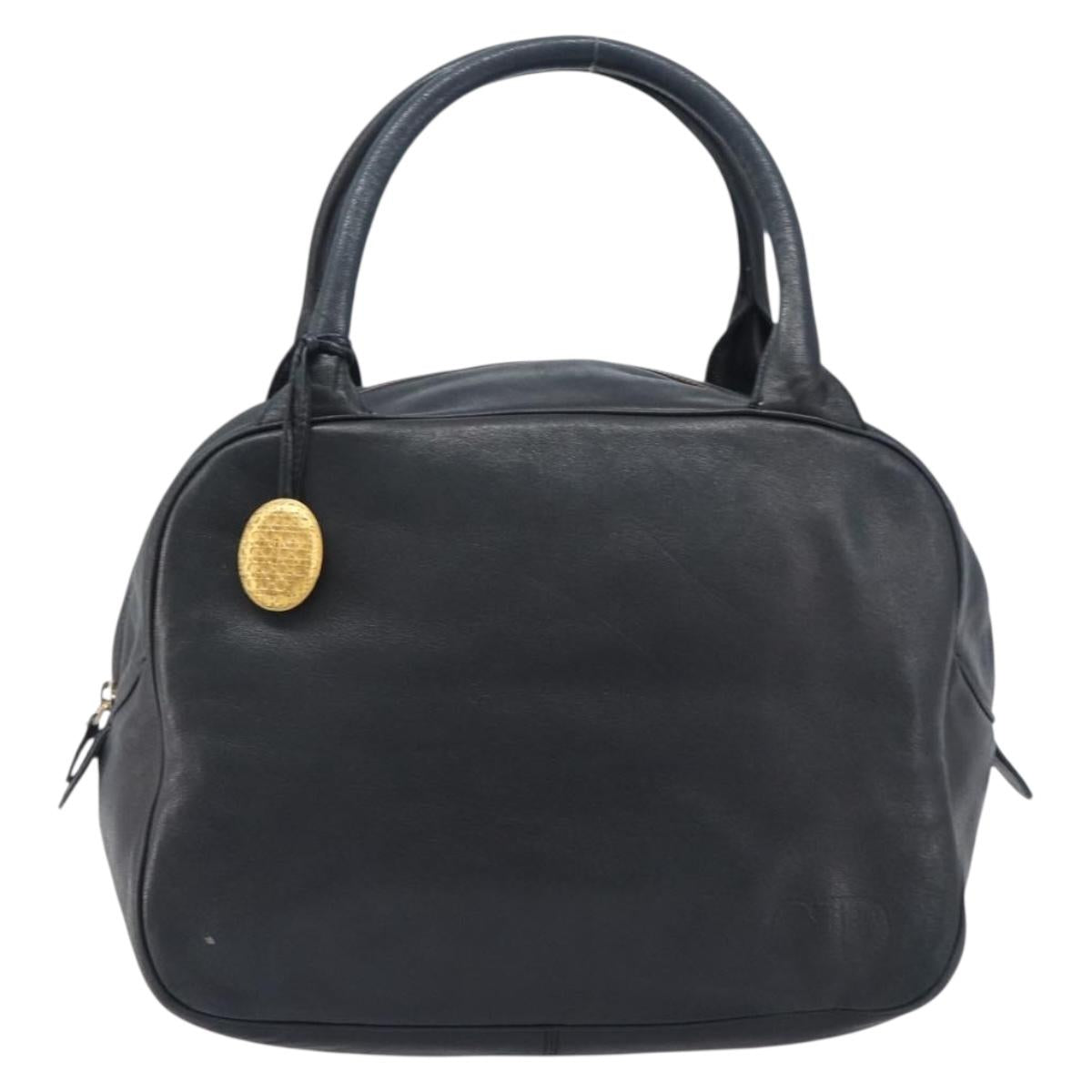 Christian Dior Hand Bag Leather Navy Gold Tone Auth ep16468