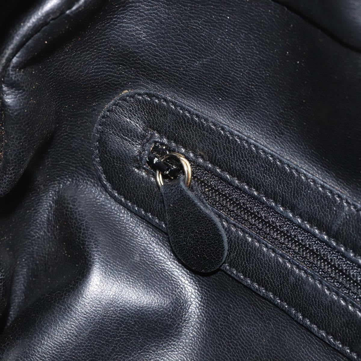 Christian Dior Hand Bag Leather Navy Gold Tone Auth ep16468