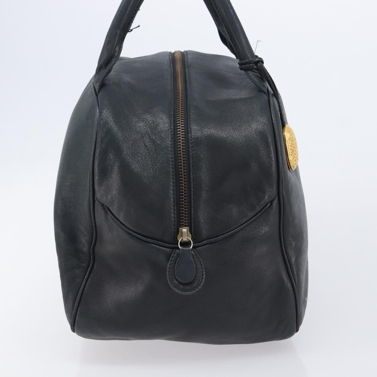 Christian Dior Hand Bag Leather Navy Gold Tone Auth ep16468