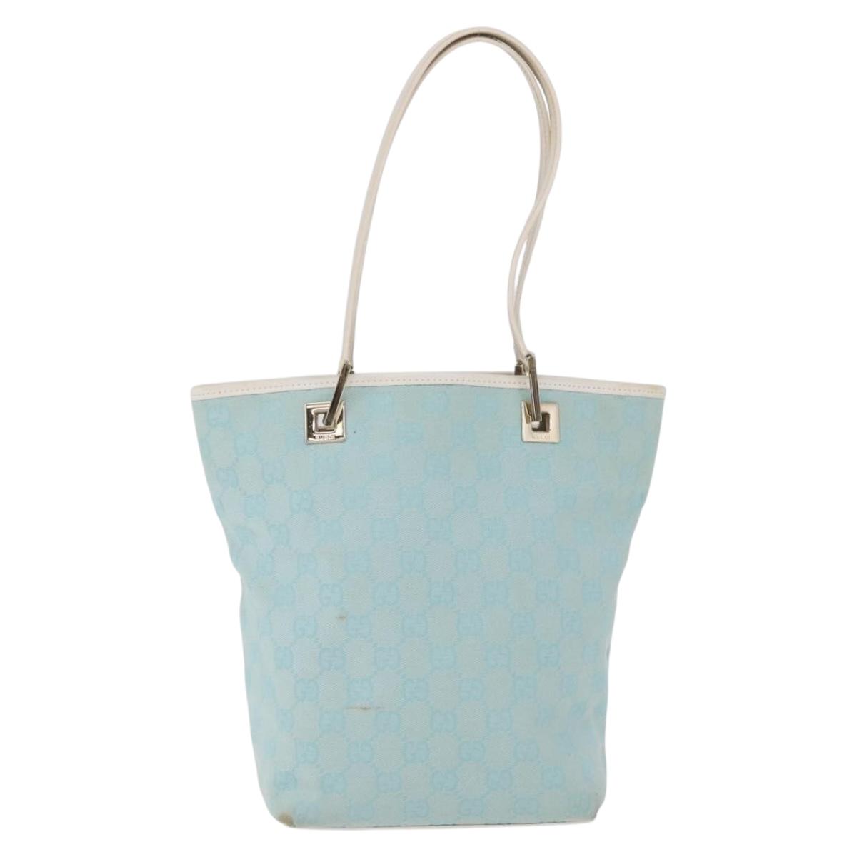 GUCCI GG Canvas Tote Bag Light Blue Gold 002 1099 Auth ep16469A