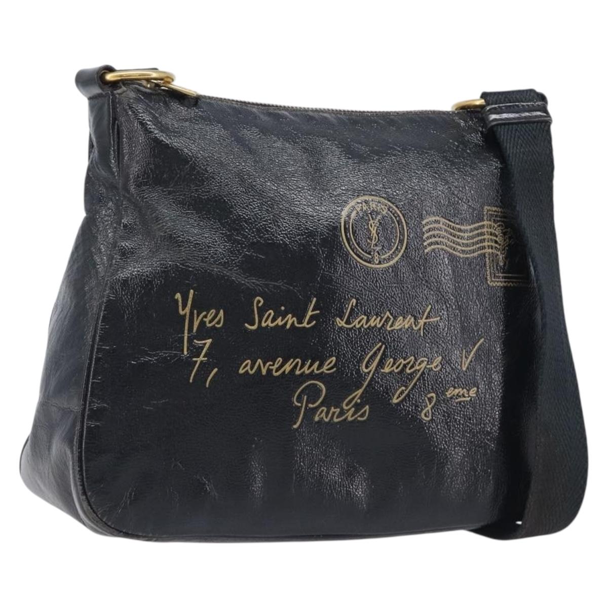 Saint Laurent Shoulder Bag Patent Leather Black Gold Auth ep16470