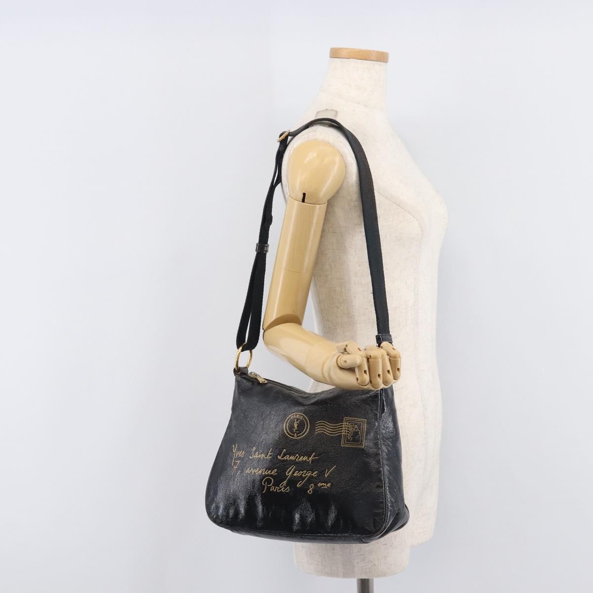 Saint Laurent Shoulder Bag Patent Leather Black Gold Auth ep16470