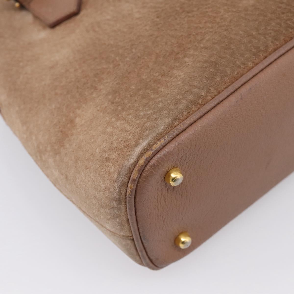 GUCCI Bamboo Hand Bag Suede Beige Gold 000 904 0290 Auth ep16474