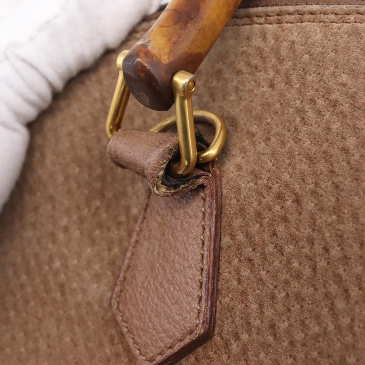 GUCCI Bamboo Hand Bag Suede Beige Gold 000 904 0290 Auth ep16474