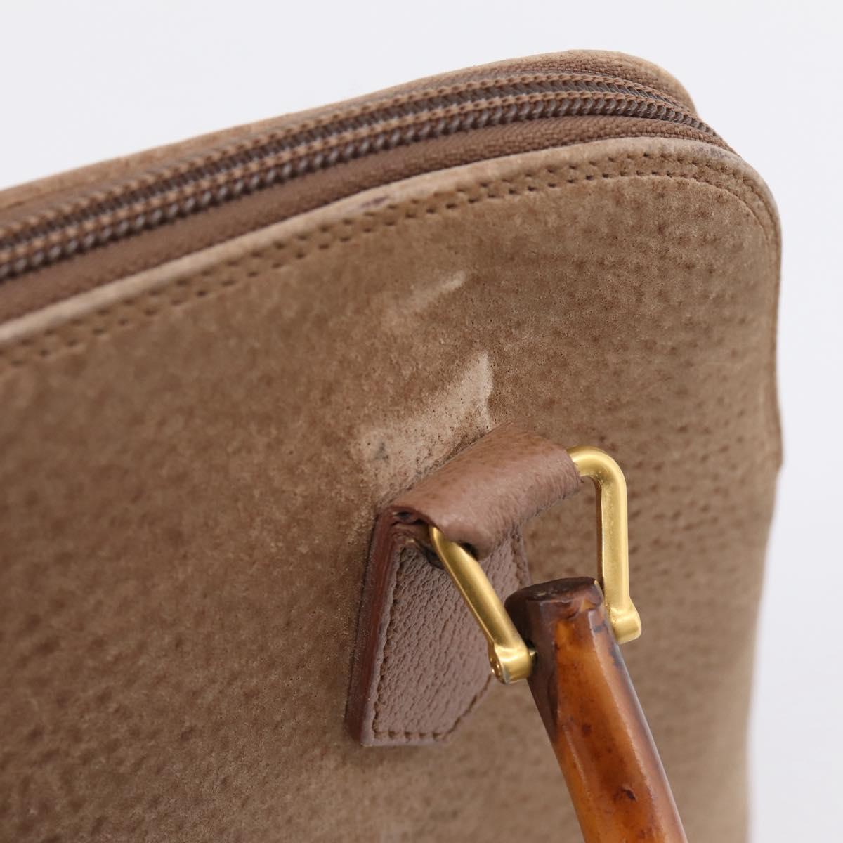 GUCCI Bamboo Hand Bag Suede Beige Gold 000 904 0290 Auth ep16474