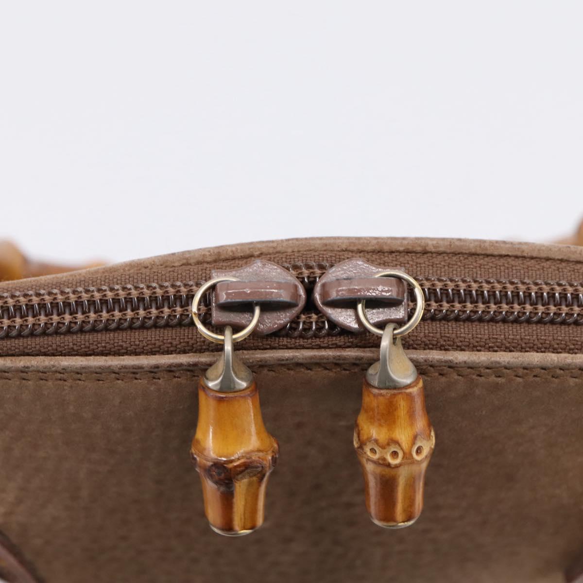 GUCCI Bamboo Hand Bag Suede Beige Gold 000 904 0290 Auth ep16474