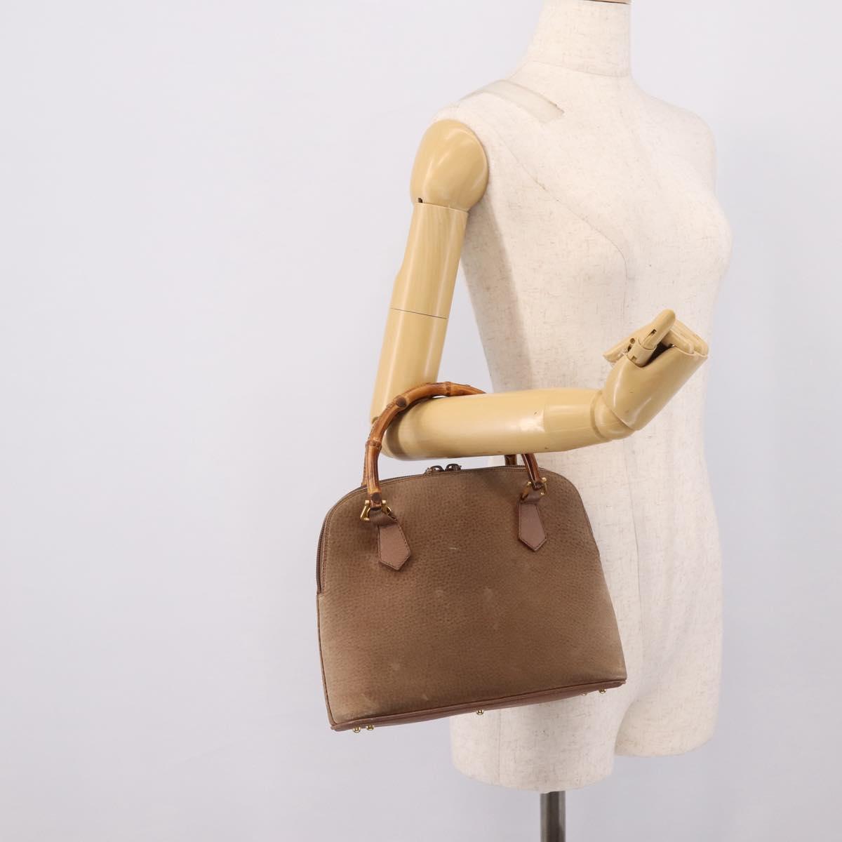 GUCCI Bamboo Hand Bag Suede Beige Gold 000 904 0290 Auth ep16474