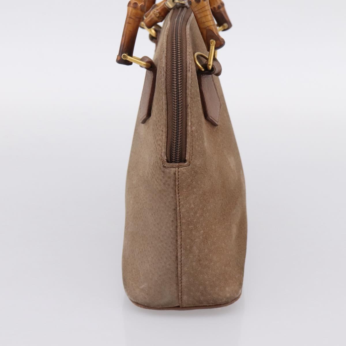GUCCI Bamboo Hand Bag Suede Beige Gold 000 904 0290 Auth ep16474