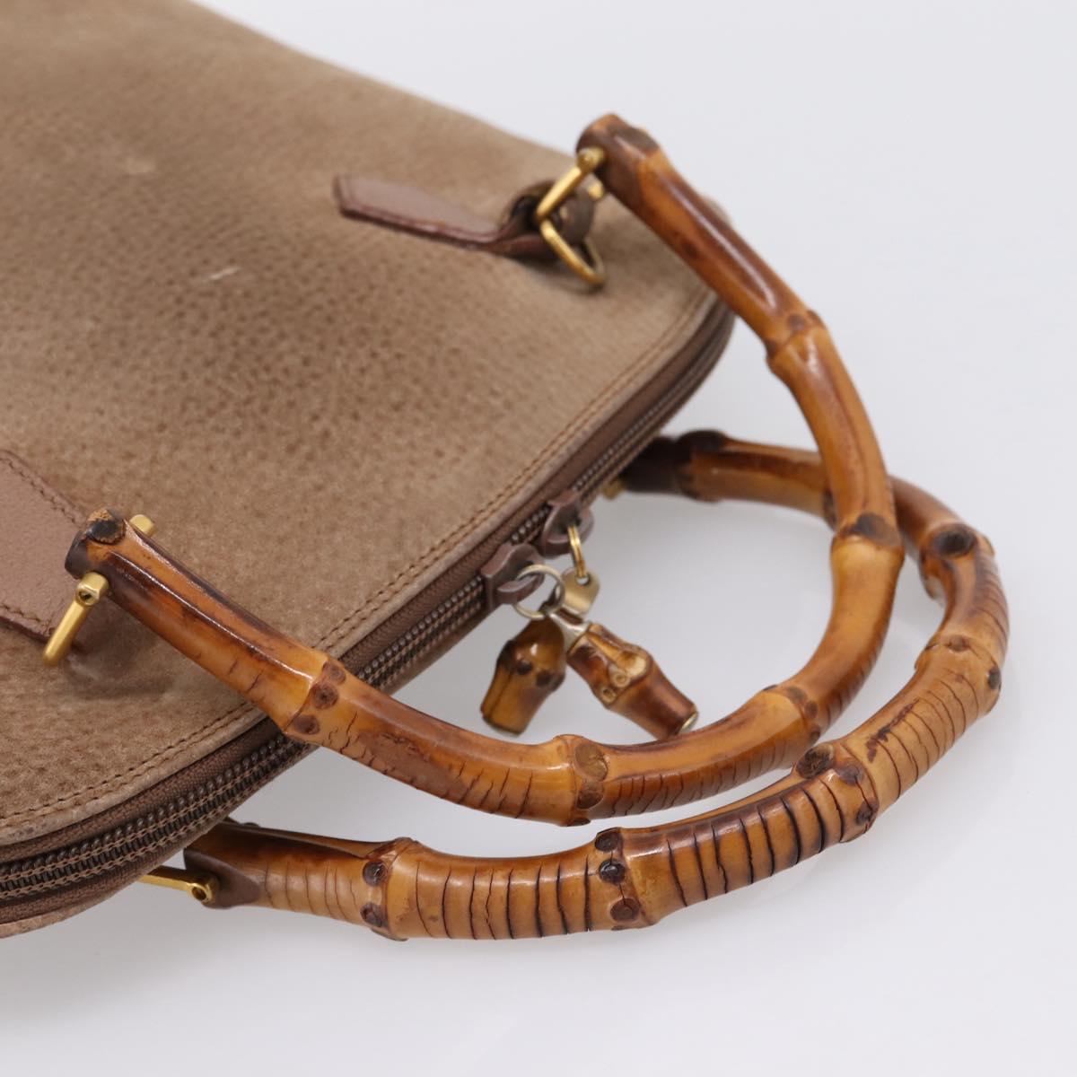 GUCCI Bamboo Hand Bag Suede Beige Gold 000 904 0290 Auth ep16474