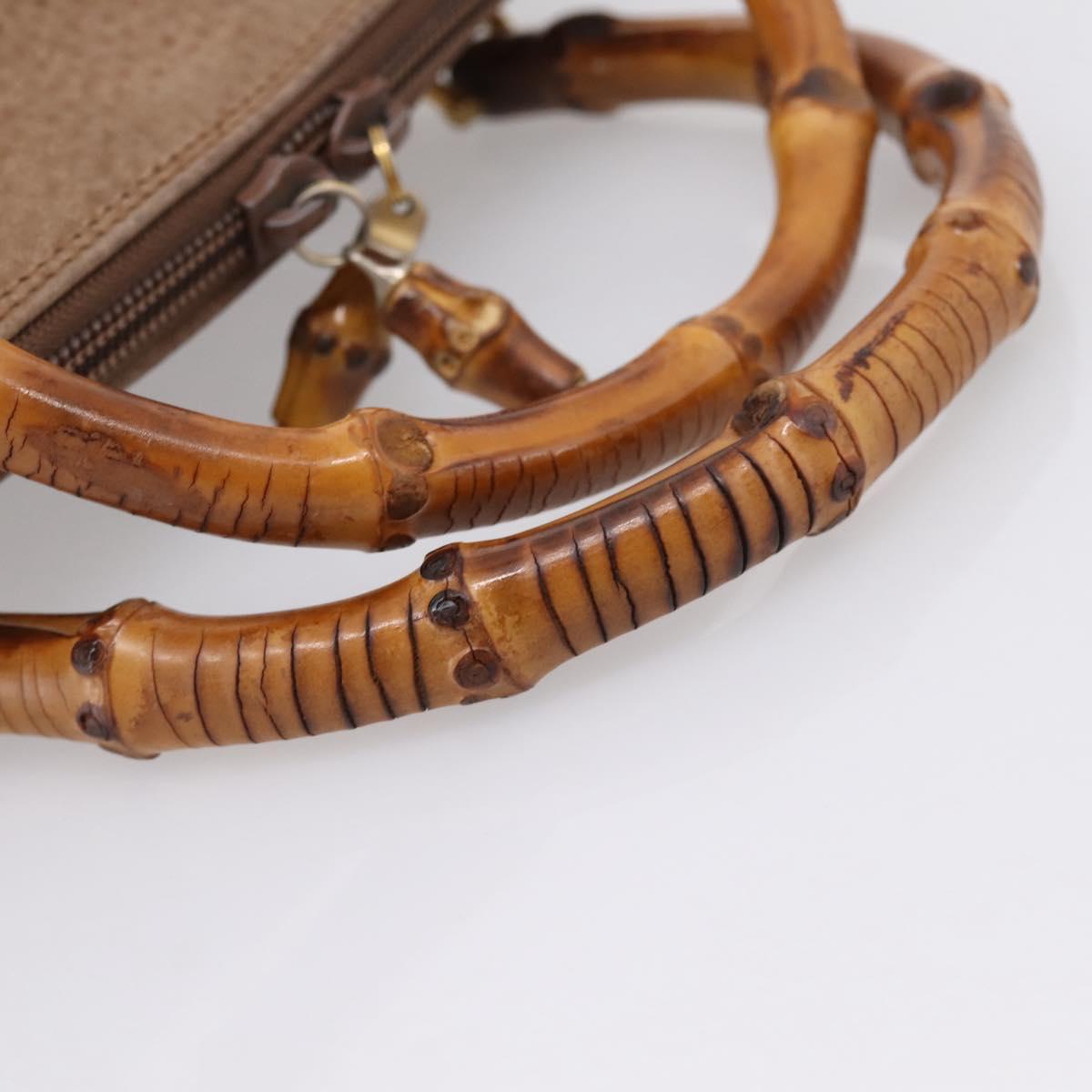 GUCCI Bamboo Hand Bag Suede Beige Gold 000 904 0290 Auth ep16474