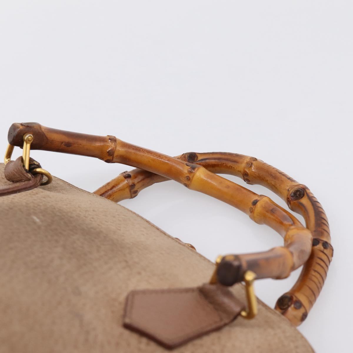 GUCCI Bamboo Hand Bag Suede Beige Gold 000 904 0290 Auth ep16474