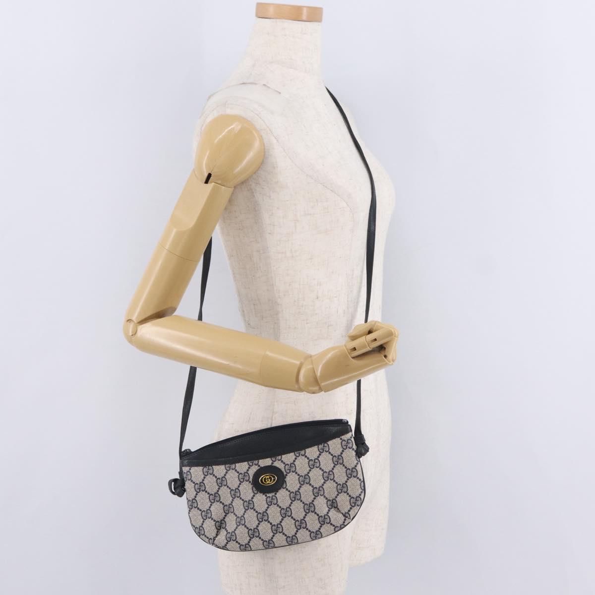 GUCCI GG Supreme Shoulder Bag PVC Navy Gold 378 02 020 Auth ep16478