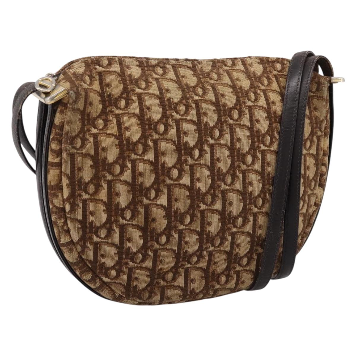 Christian Dior Trotter Canvas Shoulder Bag Beige Gold Auth ep16482