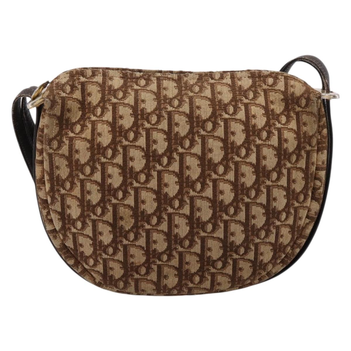 Christian Dior Trotter Canvas Shoulder Bag Beige Gold Auth ep16482