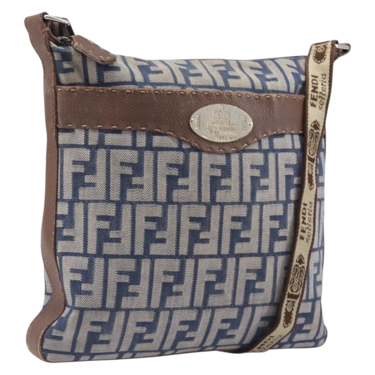 FENDI Zucca Canvas Celeria Shoulder Bag Blue Silver Auth ep16488