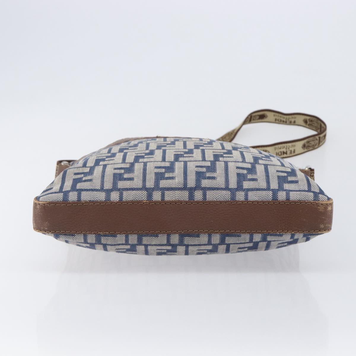 FENDI Zucca Canvas Celeria Shoulder Bag Blue Silver Auth ep16488