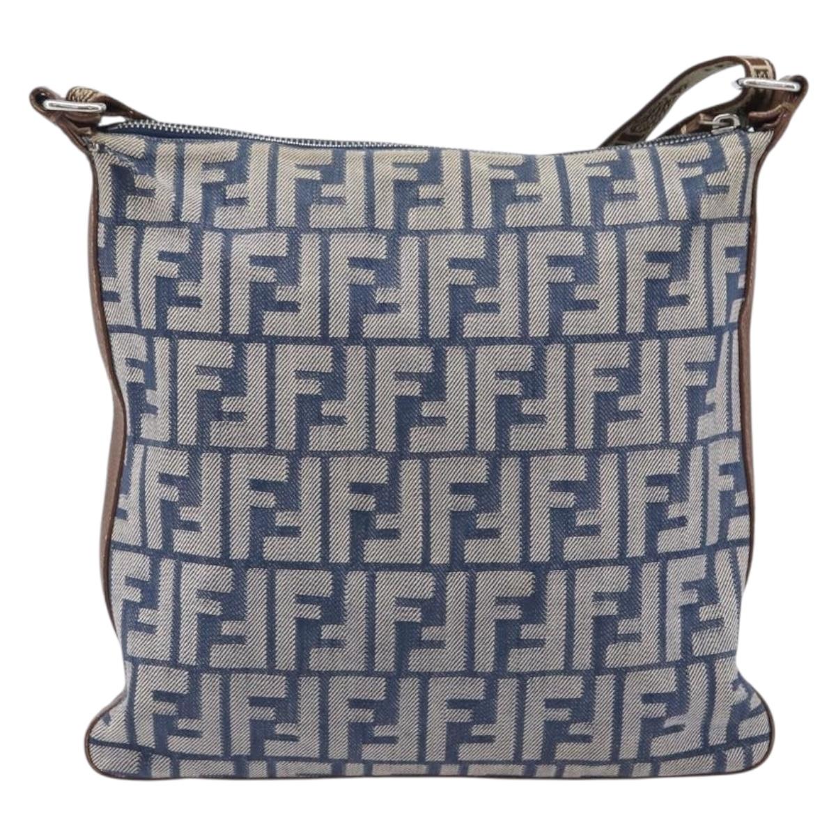 FENDI Zucca Canvas Celeria Shoulder Bag Blue Silver Auth ep16488
