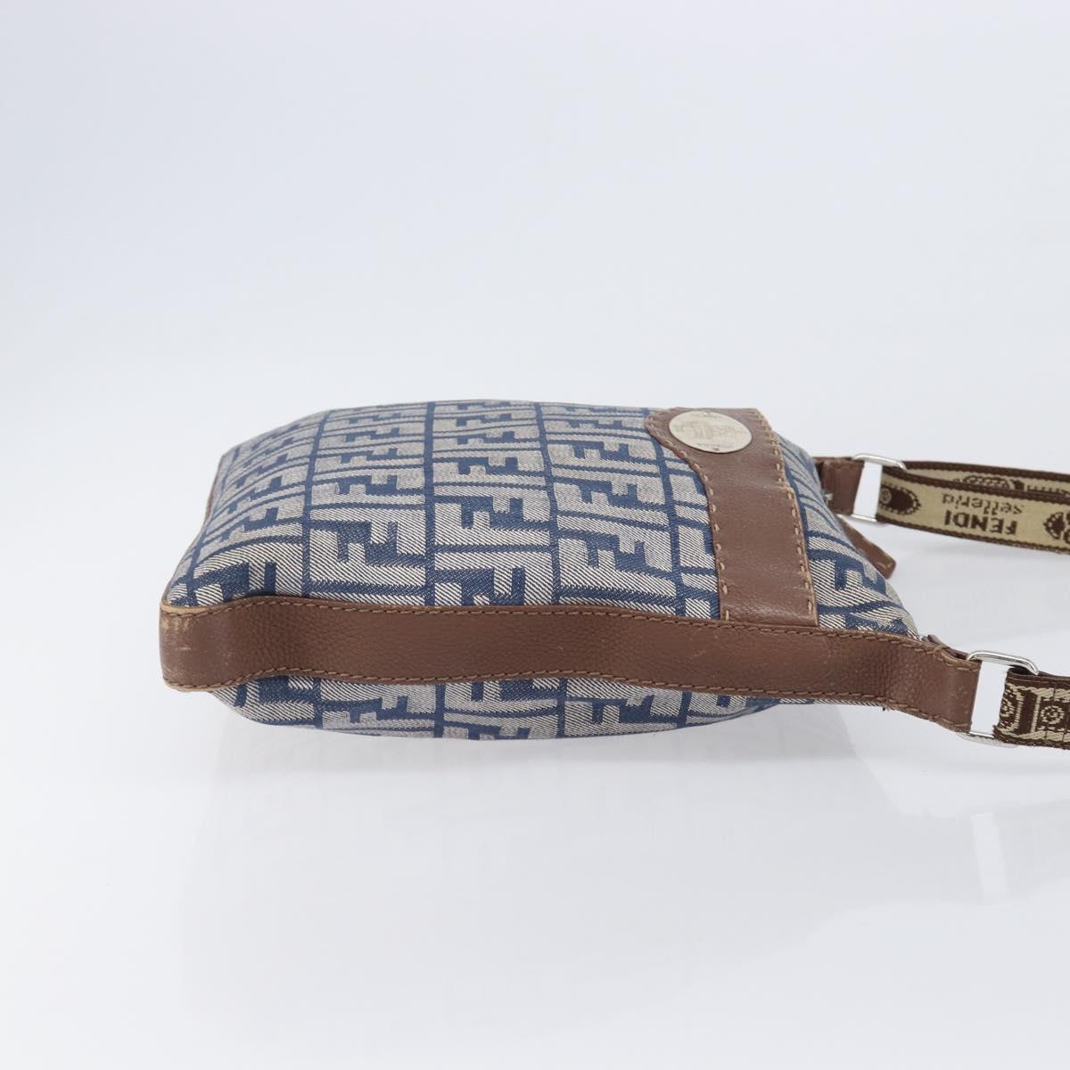 FENDI Zucca Canvas Celeria Shoulder Bag Blue Silver Auth ep16488
