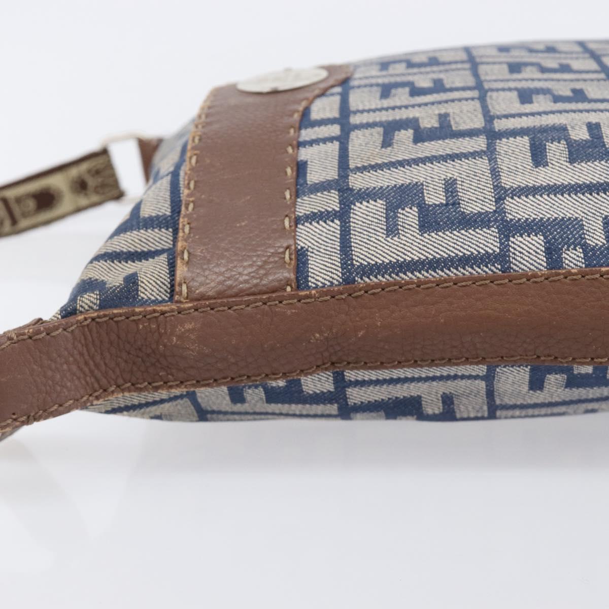 FENDI Zucca Canvas Celeria Shoulder Bag Blue Silver Auth ep16488