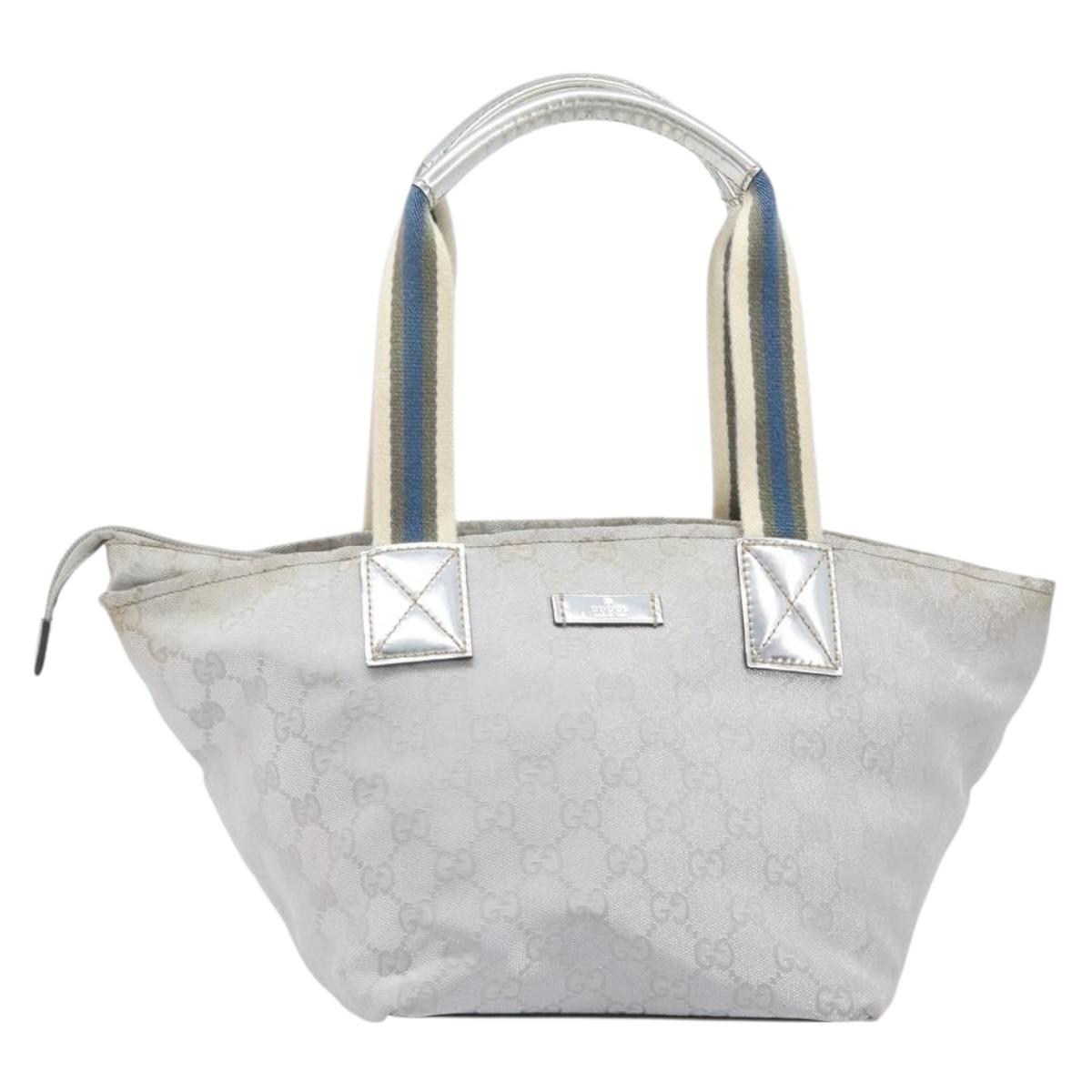 GUCCI GG Canvas Web Sherry Line Hand Bag Silver 131228 Auth ep16492