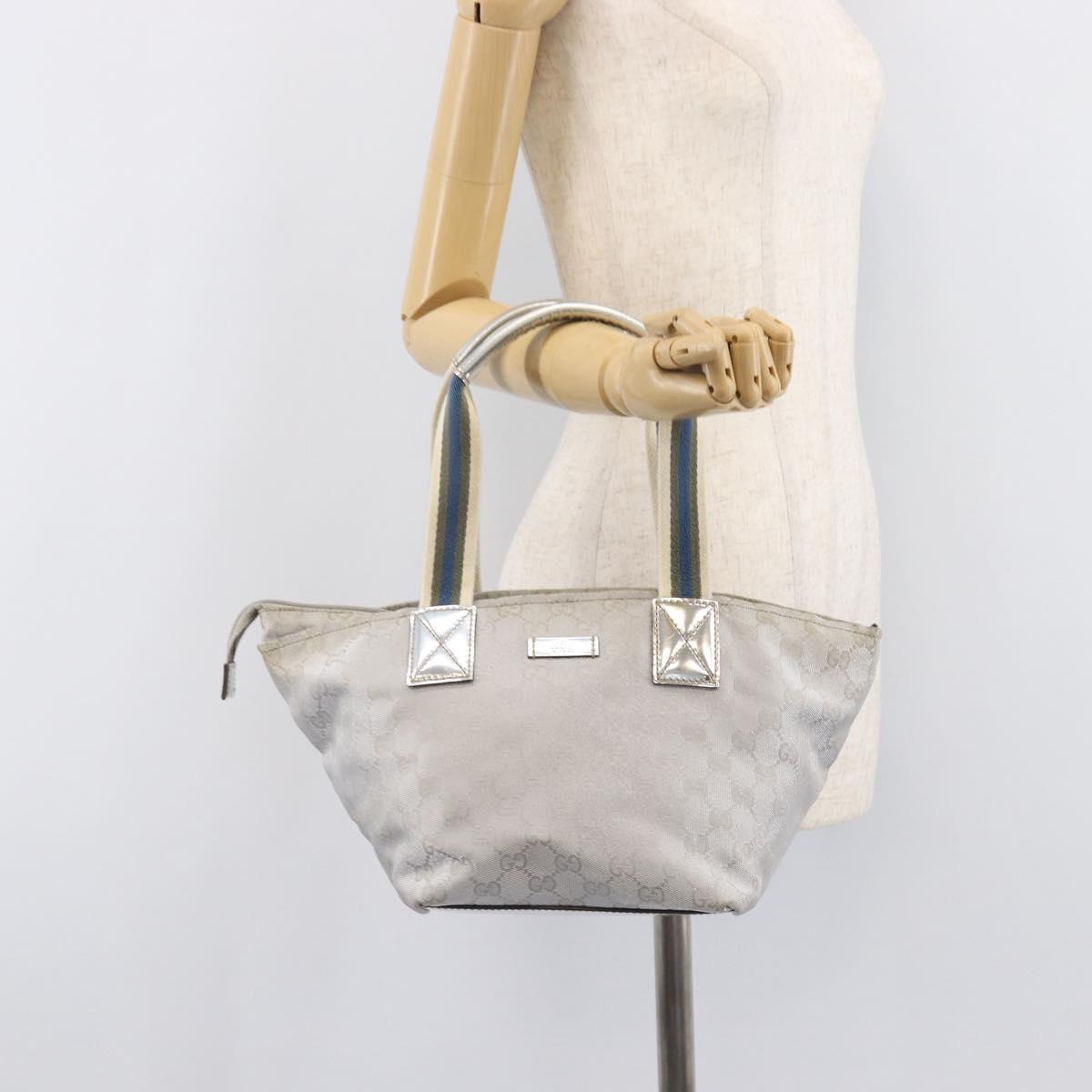 GUCCI GG Canvas Web Sherry Line Hand Bag Silver 131228 Auth ep16492