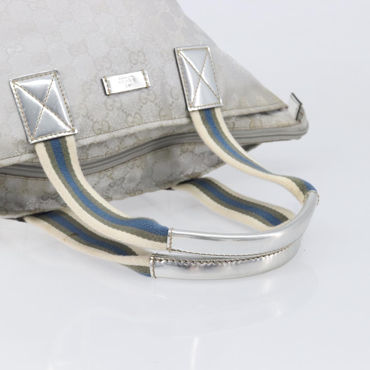 GUCCI GG Canvas Web Sherry Line Hand Bag Silver 131228 Auth ep16492