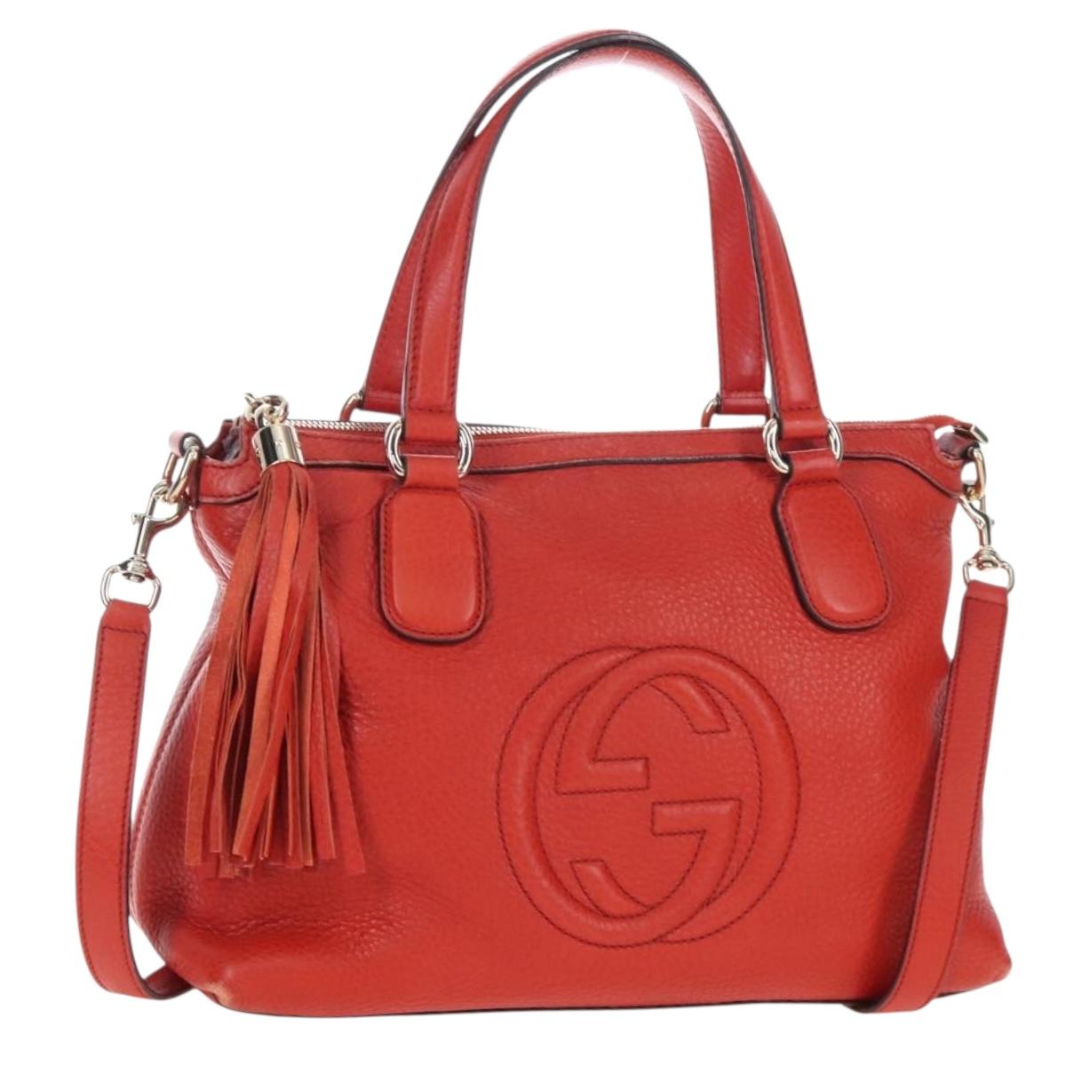 GUCCI Soho Hand Bag Leather 2way Orange Gold 308362 Auth ep16493A