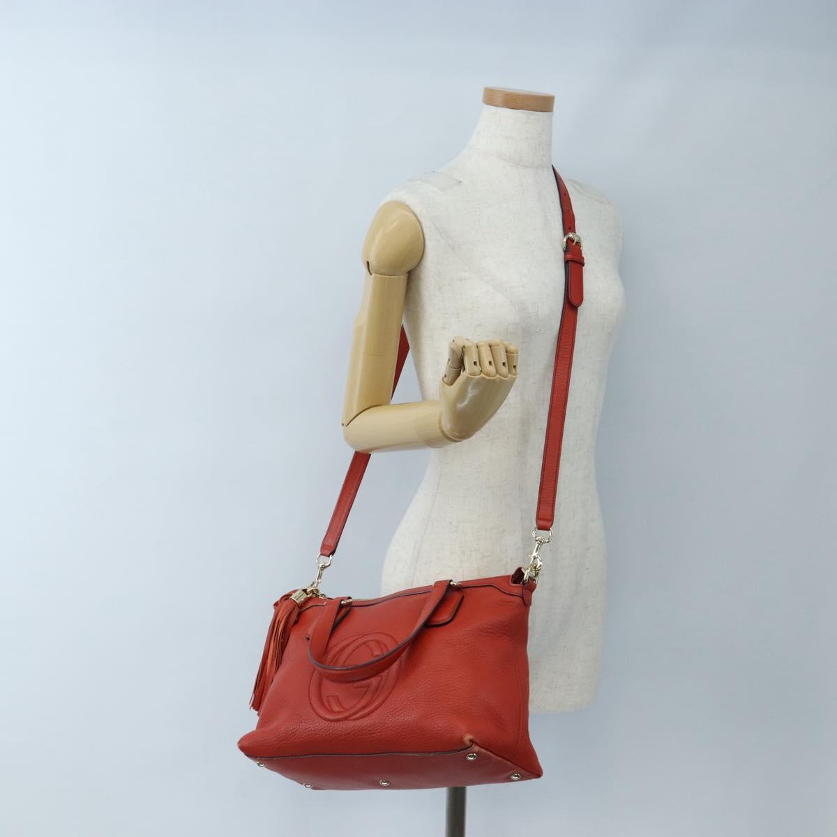 GUCCI Soho Hand Bag Leather 2way Orange Gold 308362 Auth ep16493A