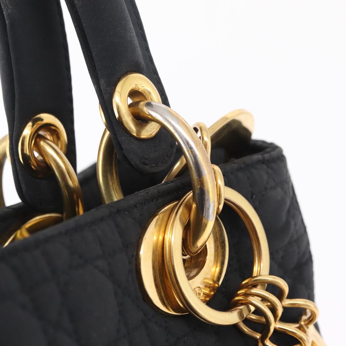 Christian Dior Lady Dior Canage Hand Bag Canvas Black Gold Auth ep16494
