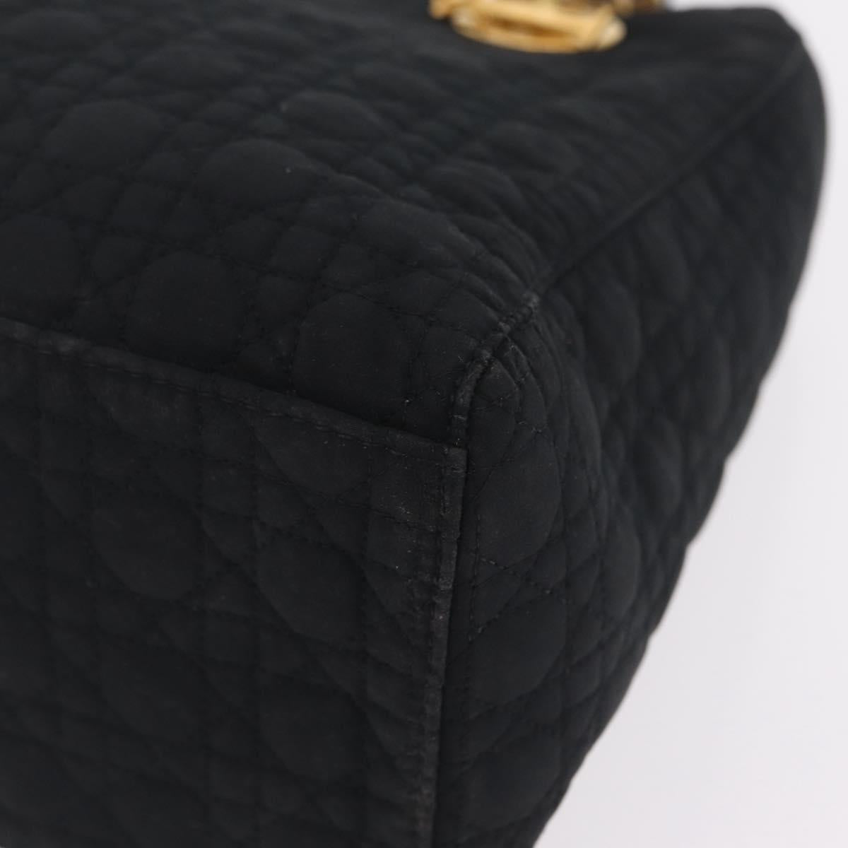 Christian Dior Lady Dior Canage Hand Bag Canvas Black Gold Auth ep16494