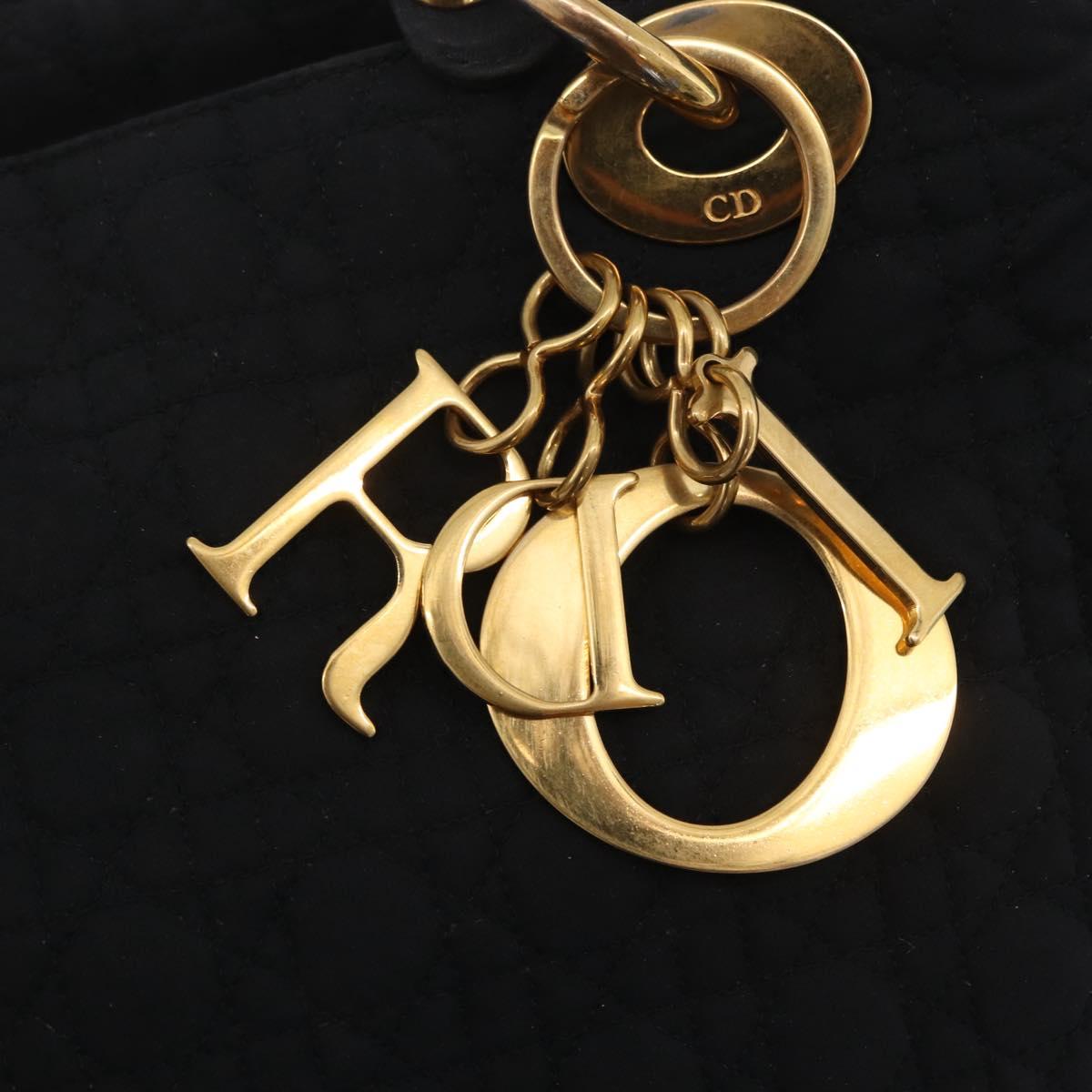 Christian Dior Lady Dior Canage Hand Bag Canvas Black Gold Auth ep16494