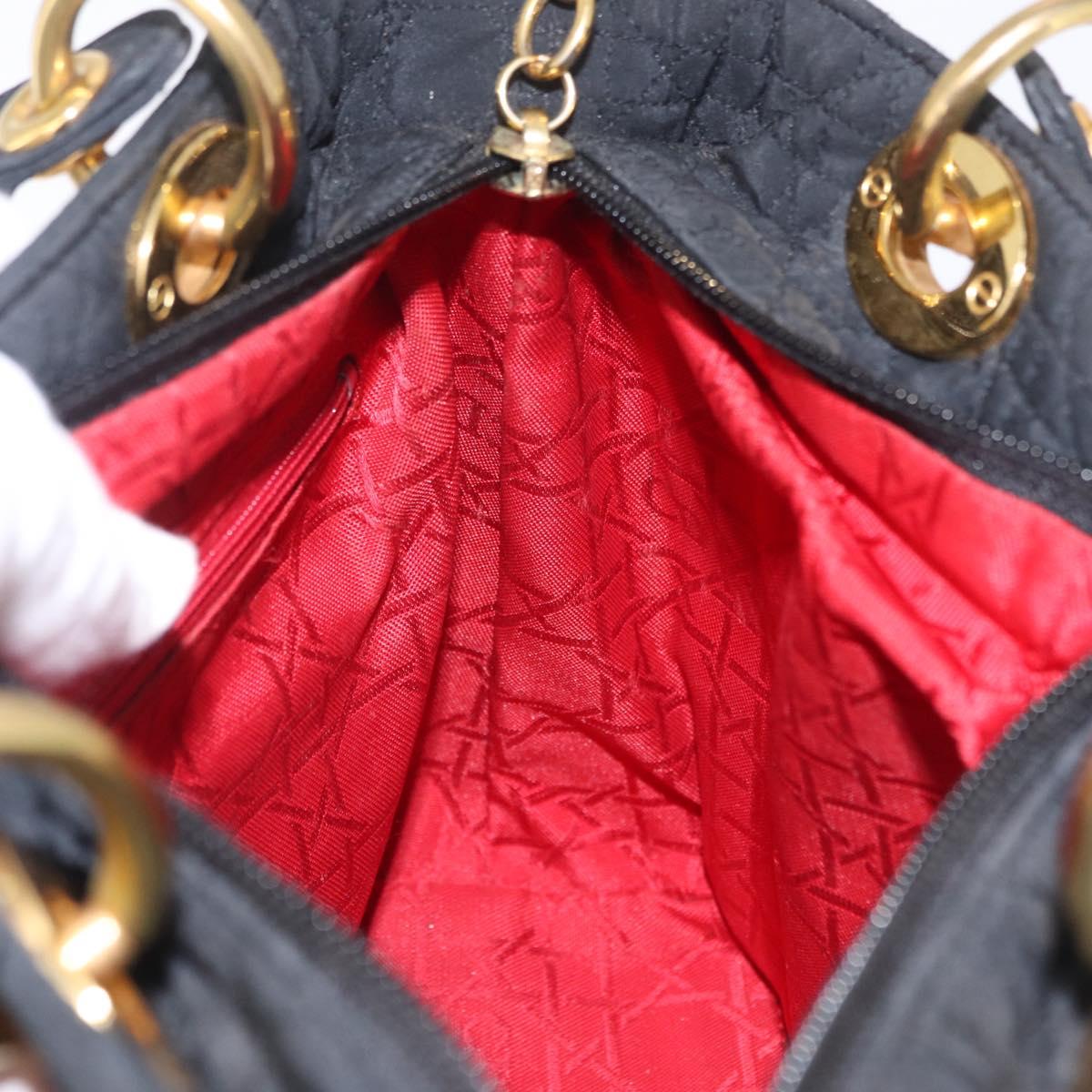 Christian Dior Lady Dior Canage Hand Bag Canvas Black Gold Auth ep16494