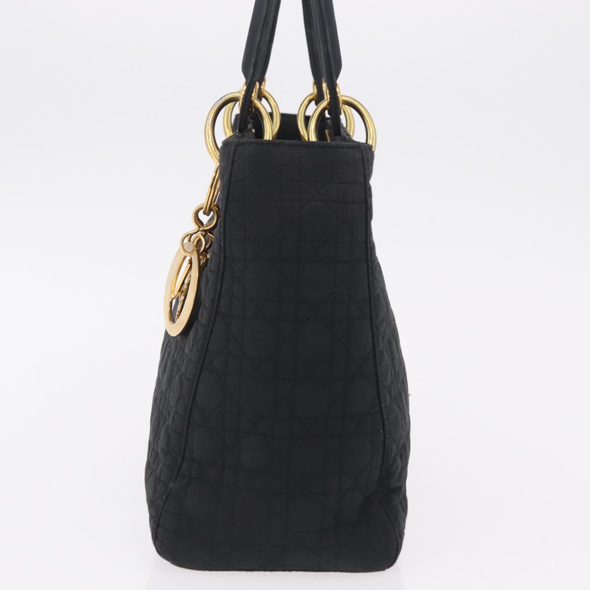 Christian Dior Lady Dior Canage Hand Bag Canvas Black Gold Auth ep16494