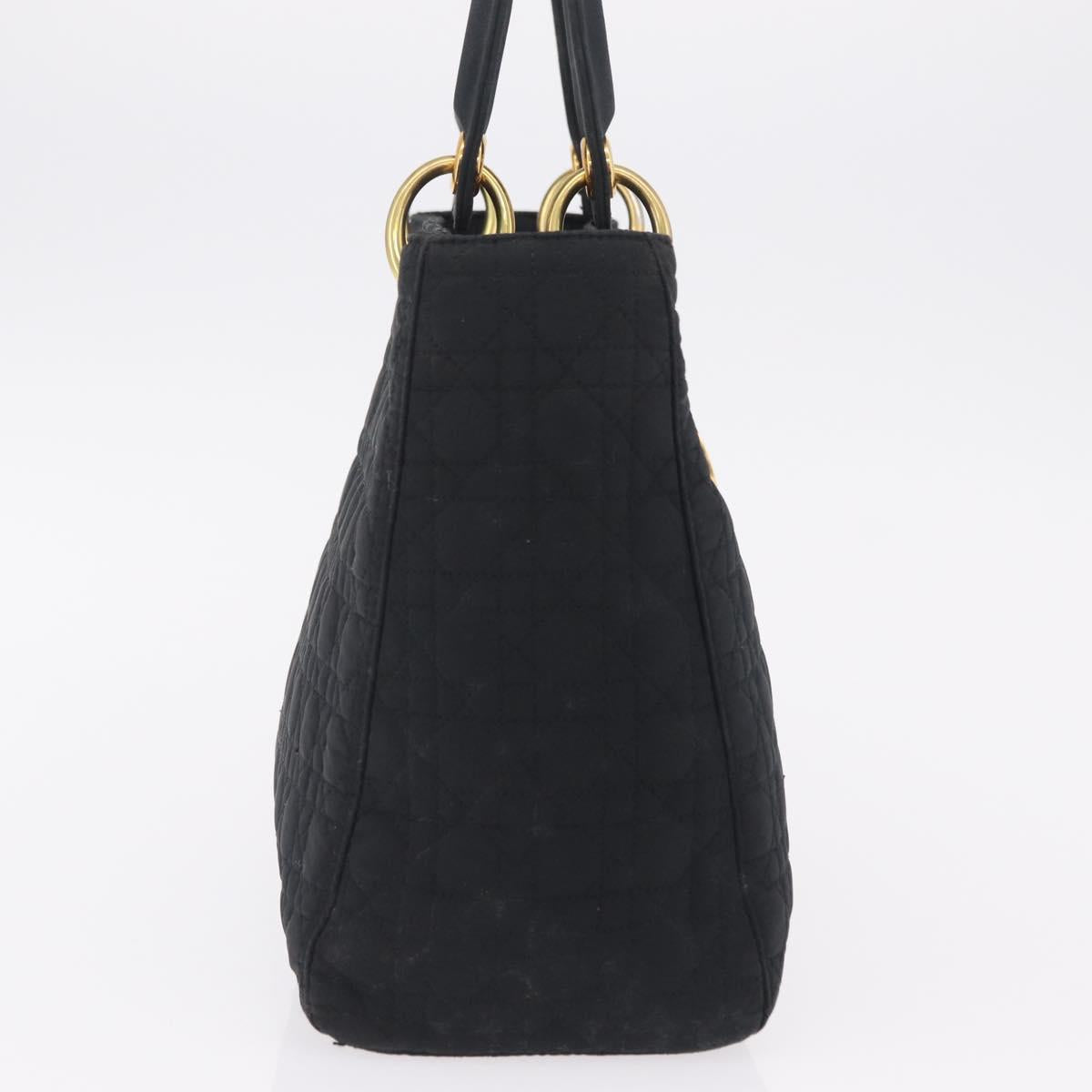 Christian Dior Lady Dior Canage Hand Bag Canvas Black Gold Auth ep16494