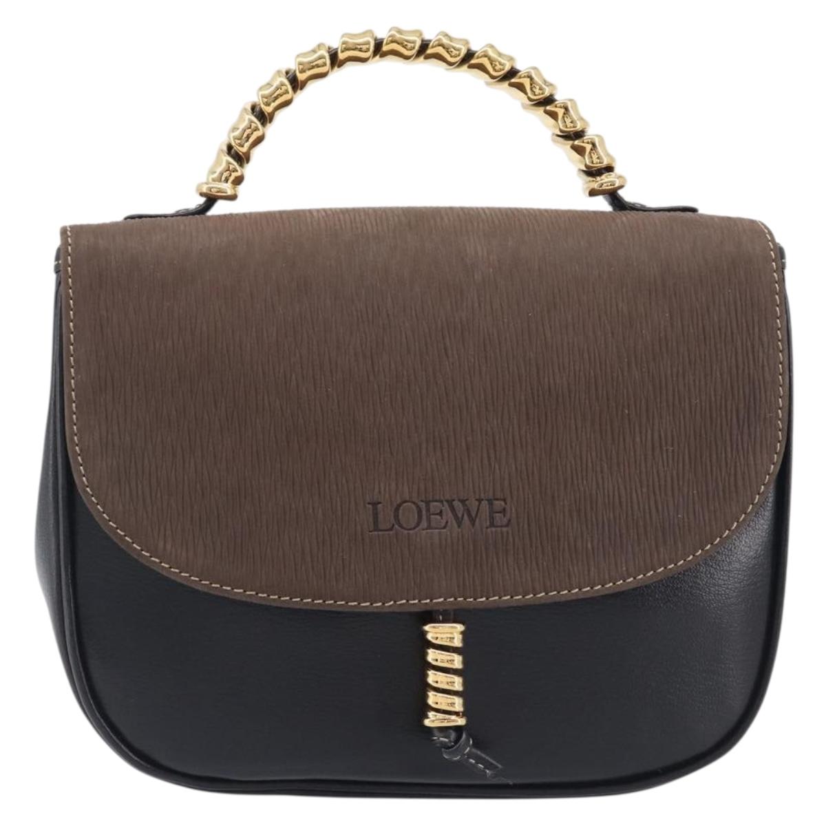 LOEWE Velazquez Hand Bag Leather Black Gold Auth ep16495A