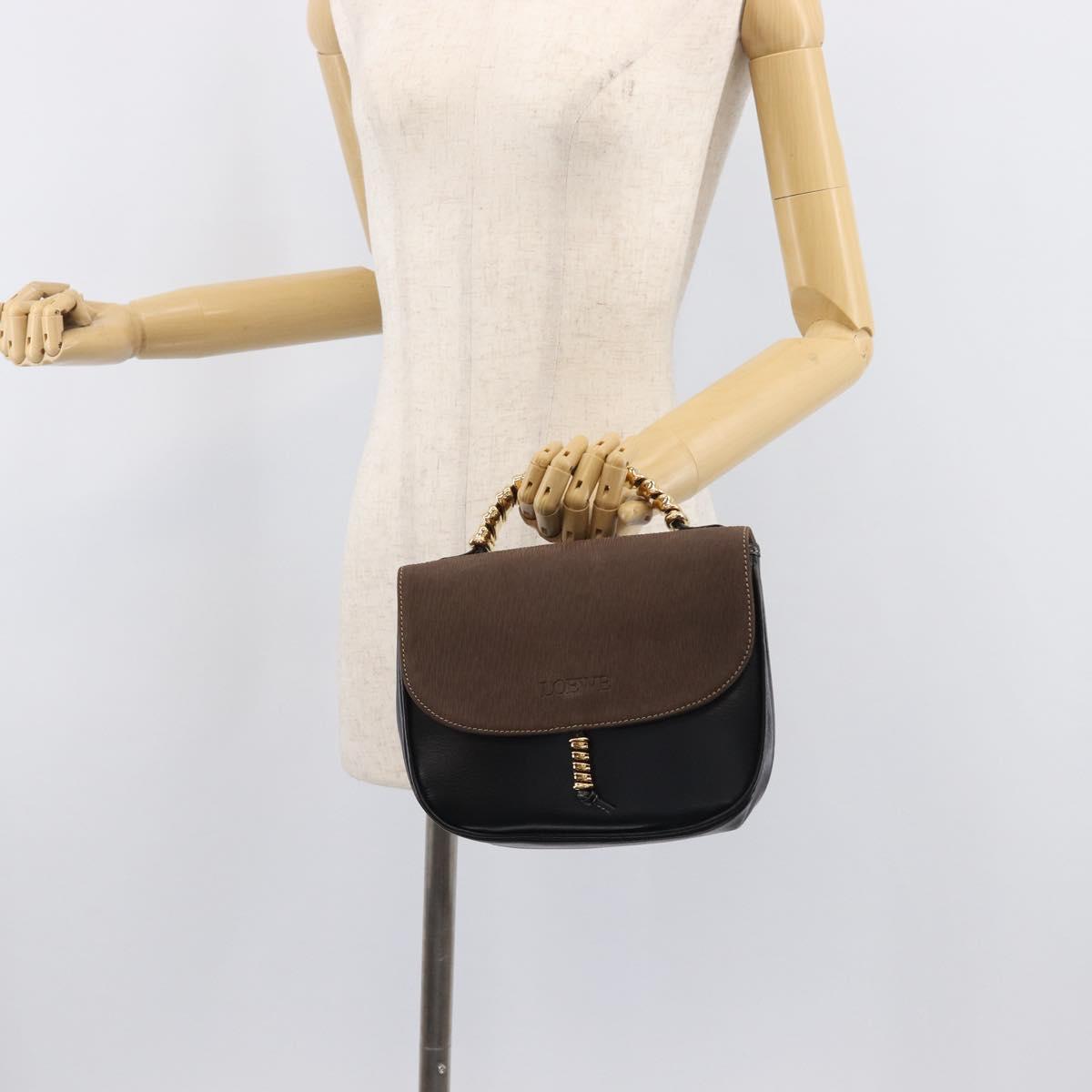 LOEWE Velazquez Hand Bag Leather Black Gold Auth ep16495A