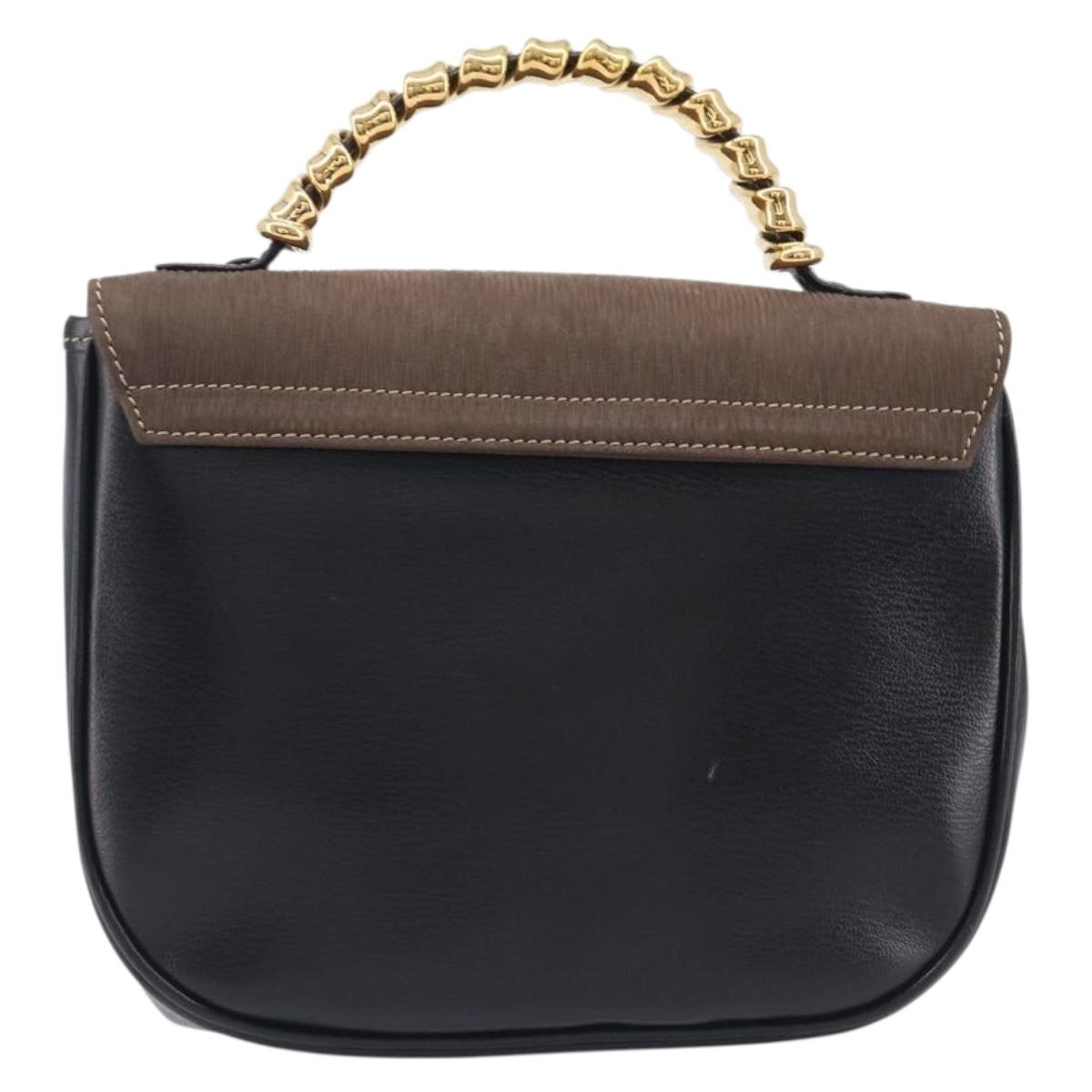 LOEWE Velazquez Hand Bag Leather Black Gold Auth ep16495A